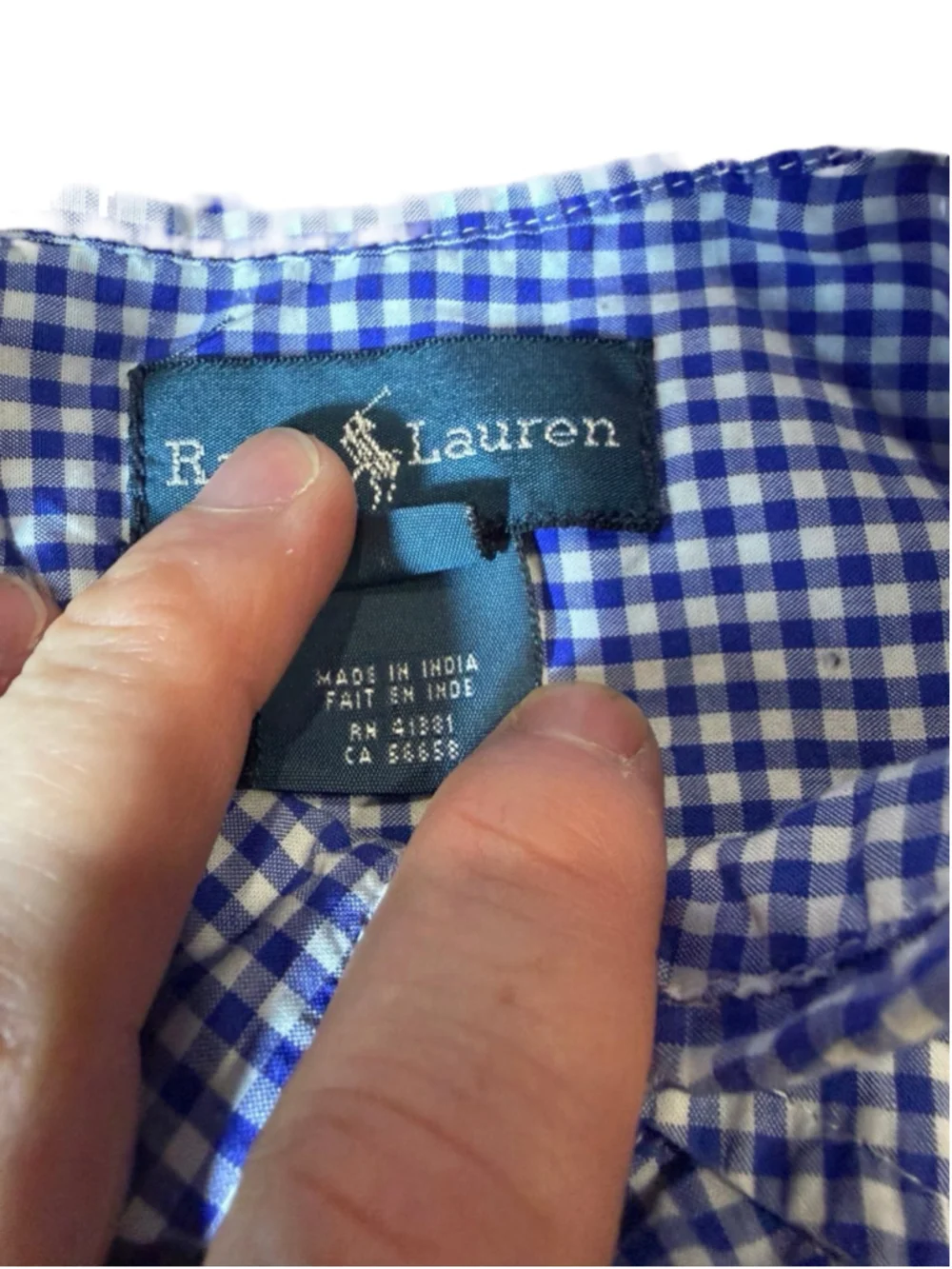 Ralph Lauren Kids L 14–16 Blue White Gingham Button Down Shirt Green Pony